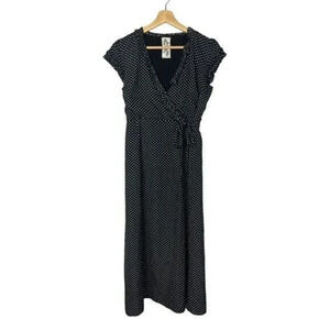 Sadie & Sage Black & White Polka Dot Short Sleeve Wrap Maxi Dress S